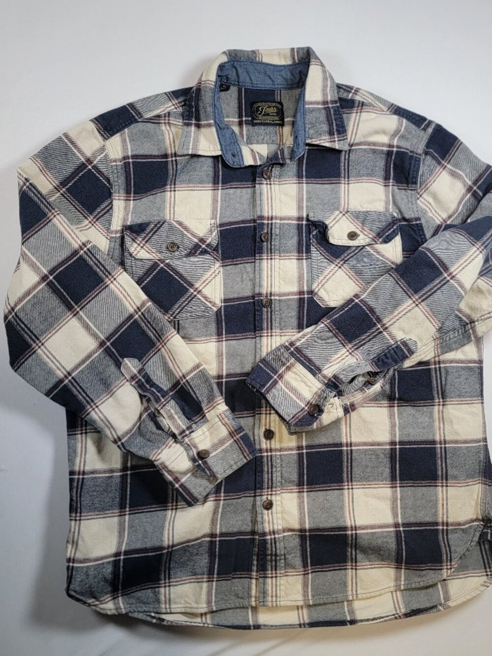 Jachs Heritage Navy Cream Plaid Flannel Shirt Mens XL